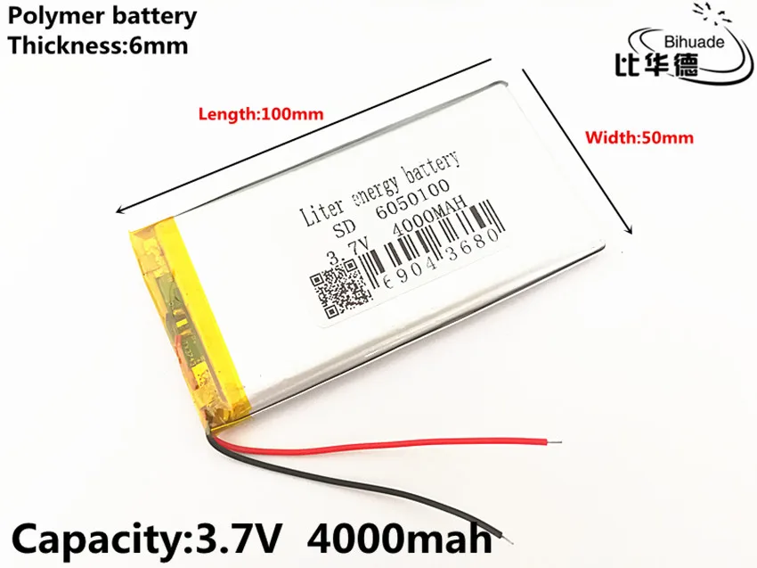 1 бр./лот 3,7 4000 ма 6050100 Полимерно-литиева LiPo Акумулаторна Батерия За GPS PSP DVD