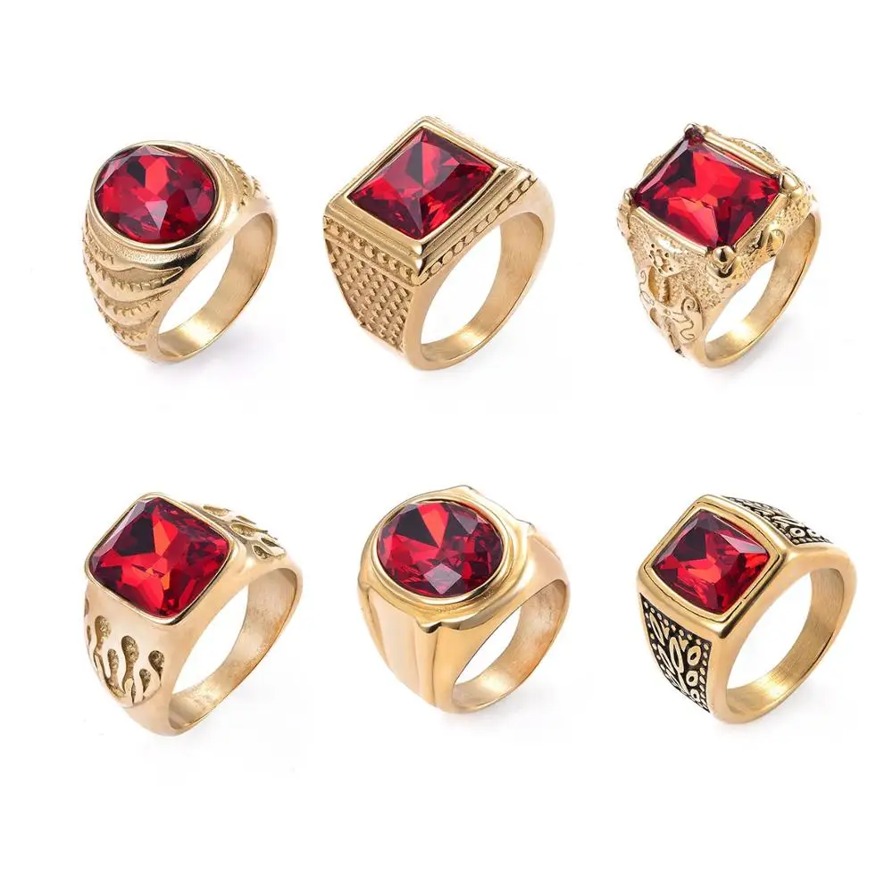 Творчески пръстени SDA за мъже, инкрустирани червени камъни, модни бижута в стил пънк, подаръци на едро