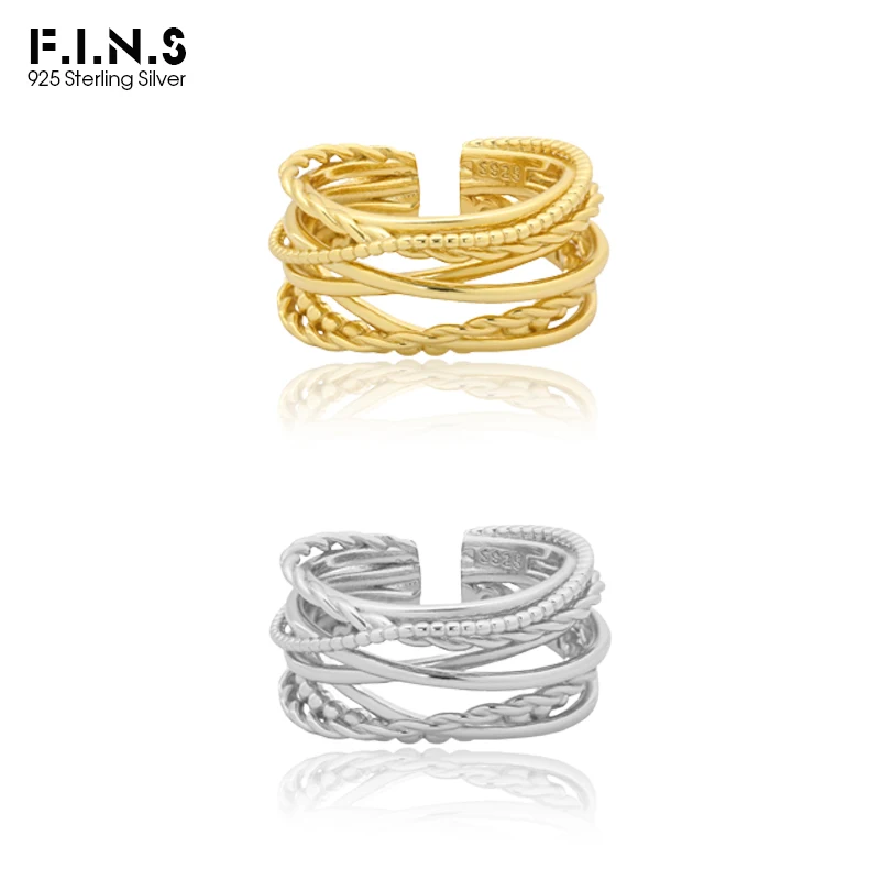 F. I. N. S Многопластова разгъната от истинско сребро S925 Проби, спирала линия от мъниста, Широко Отворени Пръстени за пръстите, Модни Бижута и Аксесоари
