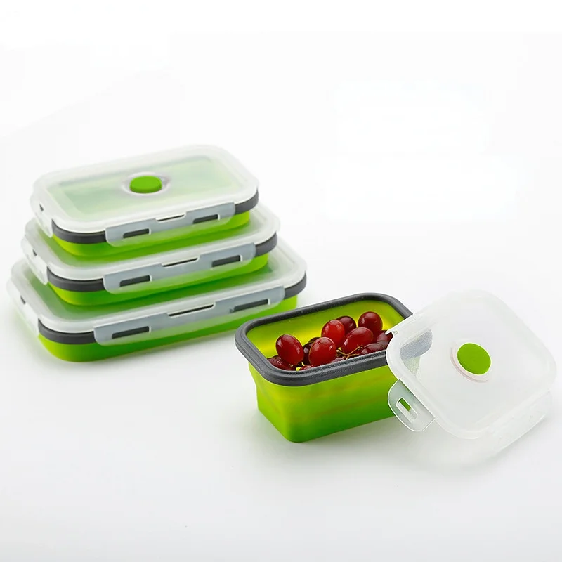 Сгъваем силиконов обяд-бокс Контейнер за съхранение на храна Сгъваем Bento Box Не съдържа BPA Преносим купа за приготвяне на храна в микровълнова фурна Външна кутия