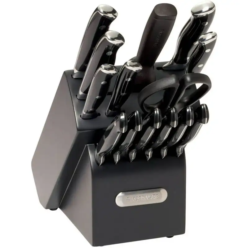 Черно изкован набор от ножове от неръждаема стомана с трикратно клепками