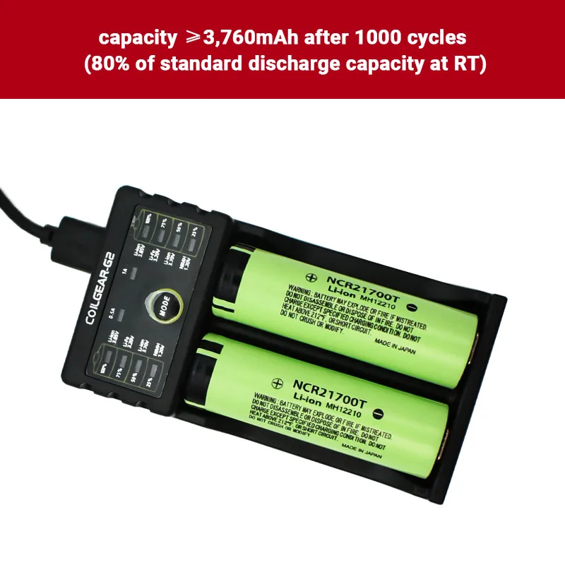 100% Original 21700 NCR21700T Lithium-Akku 4800mAh 3,7 V 40A Hohe-entladung Batterie Li-Ion Batterie + Ladegerät